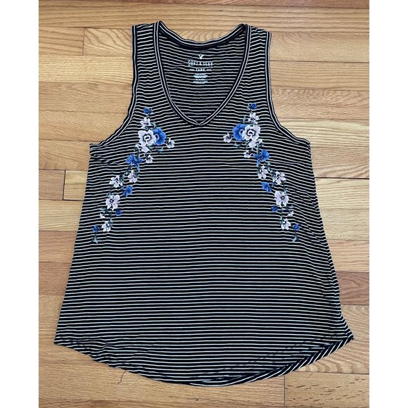 American Eagle Womens Soft & Sexy Floral Striped Tank Size S Flowy Dark Fairy‎ - Picture 4 of 12